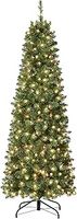 Celebright 6ft/1.8m Artificial Pencil Slim Space Saving Christmas Tree, Pre Lit With 300 Warm White & Multi Colour LED Lights - On/Off Pedal Included - 11 Light Functions(Green)