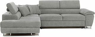 Ashbourne Sofa Bed with Storage | Corner Sofa | Double Sofa Bed | Grey or Grey & Black Fabric | Warranty Included (Left Hand Facing, Grey)