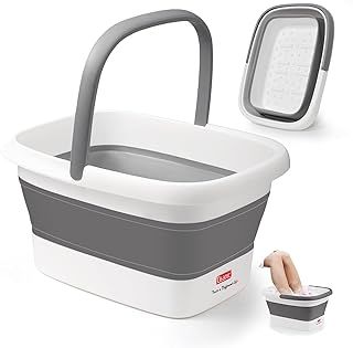 DEANIC Foot Spa, Foot Bath with Massager, Collapsible Pedicure Bowl with Carry Handle, Footspa for Women and Men, Foot Soak Bowl (Grey)