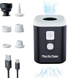 Mini Tiny Air Pump, Portable Air Pump with 5 Nozzles, 1600mAh Rechargeable Battery, for Inflatable Mattress Swimming Rings, Black