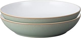 Denby - Regency Green Pasta Bowls Set of 2 - Dishwasher Microwave Safe Crockery 1050ml 22cm - Green, White Ceramic Stoneware Tableware - Chip & Crack Resistant