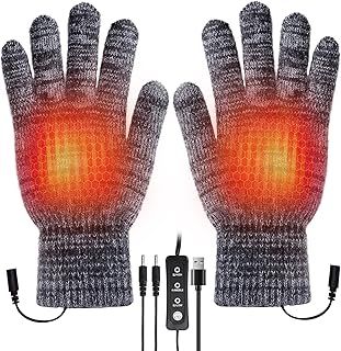 USB Heated Gloves for Men and Women, Luckits Winter Full Finger Heated Mittens Adjustable Temperature USB Hand Warmers Gloves Washable Knitting Gloves for Indoor Outdoor Winter (Gery)