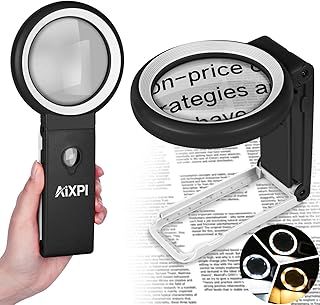 30x 40x Magnifying Glass with Light and Stand, Large Handheld Magnifying Glasses 18 LED Illuminated Lighted Magnifier for Macular Degeneration, Seniors Reading, hobbies, Coins, Jewelry (Black&White)