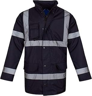 shelikes Hi Vis Viz Jackets High Visibility Parka Workwear Security Safety Fluorescent Hooded Padded Waterproof Work Wear Jacket Coat