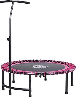 HOMCOM 45" Fitness Trampoline with Adjustable Handle, Folding Rebounder Trampoline Mini Jumper for Indoor Exercise Workout, Support Up to 100kg, Pink