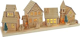 WeRChristmas Pre-Lit Wooden Village Scene Illuminated with 10 Warm LED Lights, 48 cm - Large, White