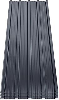 Mondeer 14PCS Roofing Sheets, Metal Corrugated Garage Carport Shed, Trapezoidal Grooved Roof Waterproof Tiles, Galvanised Steel, for Garages. Greenhouses, Kennels, 7m², 110 * 46cm, Dark Gray