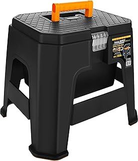 Versatile Plastic Combined Stool and Tool Box – Durable, Water-Resistant Storage Solution with Carry Handle, Secure Metal Clasp, and Inner Tote – Supports up to 120kg, Home, Work, Office