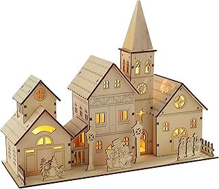 WeRChristmas Pre-Lit Wooden Church Scene Illuminated with 4 Warm LED Lights, 28 cm - Large, White