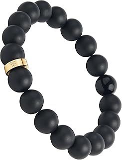 Forge & Foundry Men’s Matte Black Solid Onyx Beaded Bracelet | Polished 18K Gold Plated or Polished Stainless Steel Signature Bead and Single Gloss Bead | Andalus