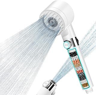 MEKO Hard Water Filter Shower Head with 15 Stage Filter, 3+1 Spray Jet Modes High Pressure Shower Head and 1.5m Hose, Handheld Massage Shower Filter for Residual Chlorine Remove (White)
