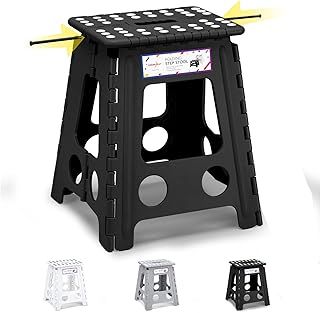 HOUSE DAY 16 inch(40cm) Folding Step Stool - Large Size Kitchen Folding Step Stool for Adults Space Saving Folding Stool for Children & Adult Step Durable Plastic Stool Heavy Duty Foldable Stool-Black