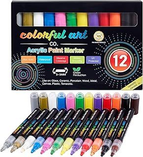Colorful Art Co. Acrylic Paint Pens – 12 Pack of Permanent, Waterproof Paint Markers w/Reversible Brush Tips for Kids and Adults - Acrylic Pens for Rocks, Wood, Glass, Fabric & Stone – Art Supplies