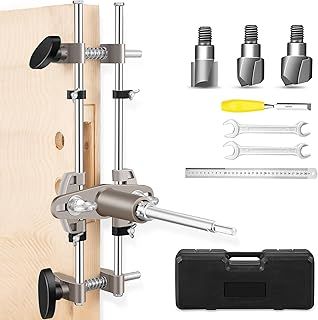 Mortise Lock Jig, Door Lock Hole Opener Kit for Wooden Door with 3PCS Tungsten Steel Cutter Blade, Mortising Jig Tool Door Mortise Jig (Door Lock Mortiser Kit)
