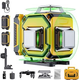 16 Line Laser Level 360 Self Leveling, 4 x 360 Level 4D Green Alignment Laser for Construction and Picture Hanging,with 2 Batteries,Type-C Charging Port,Hard Carry Case,Magnetic Bracket