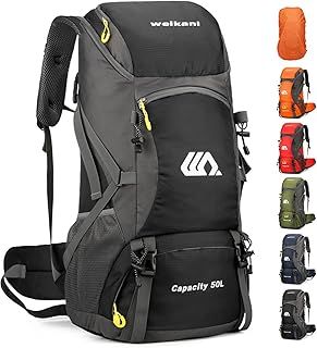 jianyana Hiking Backpack Waterproof 50L Foldable Rucksack Durable Lightweight Camping Bag with Rain Cover for Camping Trekking Hiking Walking Cycling Climbing Outdoor Sports for Women Men