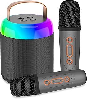 Karaoke Machine for Kids with 2 Microphones, Portable Kids Karaoke Machines for Girls with LED Party Lights,Girls Toys Birthday Gifts for Kids Age 14-18 (Black 2 Mic)
