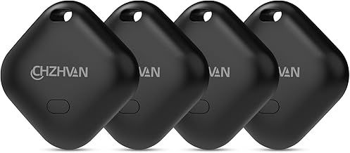 Key Finder, Wallet Tracker Works with Apple Find My (iOS only), Replaceable Battery, Water-Resistant, Bluetooth Item Finder for Bags, Luggage, Pets & Backpack (Black, 4 Pack)