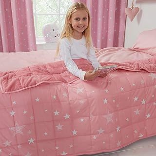 Dreamscene Star Weighted Blanket Sleep Insomnia Therapy Anxiety Relief Autism Reversible Fluffy Teddy Fleece Throw, Blush Pink, 100 x 150cm - 3kg