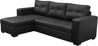 Sofas and More TOMMY CORNER SOFA BED IN BLACK FAUX LEATHER