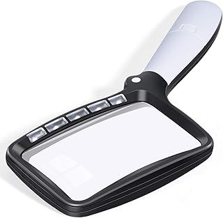 Kaome Rectangular Magnifying Glass with Light Magnifier Large Foldable Handheld 5 LED, 2 Dimming Modes, 2X Magnifying Reading for Seniors Low Vision Books Pages Magazines Newspapers Maps Jewelry
