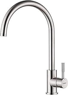 GRIFEMA G4008 Kitchen Sink Taps Mixer with Single Lever High Arc 360°Swivel, Stainless Steel Kitchen Mixer Taps 1 hole with Chrome Finish, Classic Design[Energy Class A+]