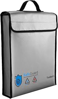 TuoBak's Fireproof Document Bag,Large Capacity Solid Silicone Coated Fireproof Document Box 15.8" x 12.6" x 2.5",Fireproof Document Holder with Zipper Closure for Documents Jewelry