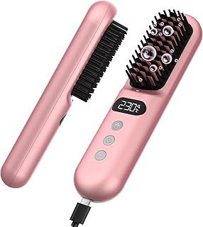Hair Straighteners Brush for Women, Fast Heating Ceramic & Anti-Scald Design, 150-230°C Adjustable Temperature for All Hair Types, Hot Straightening Brush for Hair Styling