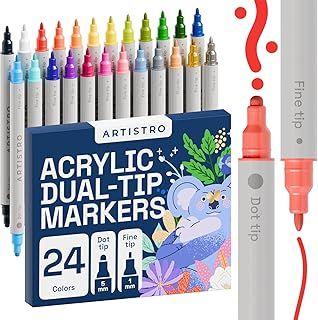 ARTISTRO 24 Colors Acrylic Paint Pens Art Set Dual Tip (Fine 1mm + Dot 5mm), Acrylic Markers for Fabric, Canvas, Rock, Glass, Wood, Paper, DIY, Paint Markers for Kids and Adults