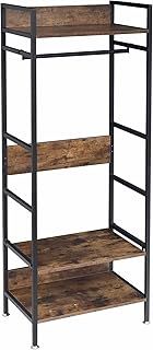 unho Open Wardrobe Clothes Rack: Industrial Clothes Rail Heavy Duty Coat Stand Garment Rack Wooden Clothing Rack 3 Tier Storage Shelf Organiser Cabinet Shelves with Shoe Rack