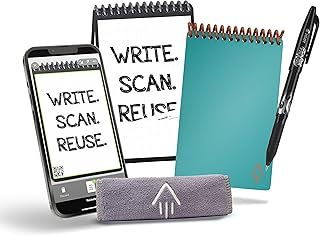 Rocketbook Reusable Digital Notebook - Smart Notepad A6 Teal - Wirebound Note Book To Do List Pad, Dotted Paper with Frixion Erasable Pen and Wipe, Office Gadget with Rocketbook App Reduce Paper Waste