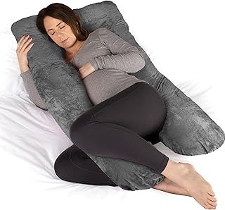 Dreamcatcher Dark Grey Pregnancy Pillow, U Shaped Shredded Memory Foam Maternity Pillow, Full Body Support Pregnancy Pillows for Sleeping, Machine Washable & Removable Velvet Cover