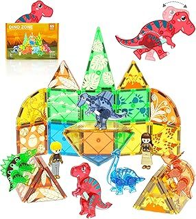 Magnetic Tiles Toys Dinosaur Theme, Dino Magnet Building Blocks 3D Construction,STEM Educational Toy for Boys Girls 3 4 5 6 7 8 Year Old, Birthday Gift for Kids,Family,Kindergarten