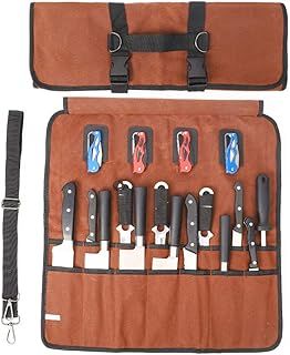 Knife Bag, Knife Roll with 18 Slots, Chef Knife Roll Bag with Handle and Shoulder Strap, Large Durable Waxed Canvas Chef Knife Bag, Camping knife Case for Hiking, BBQ.