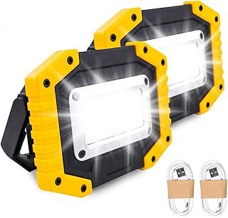 LED Rechargeable Work Lights, 30W Floodlight Battery Security Light with 3 Modes Outdoor COB Camping Lights with USB Waterproof for Garage, Fishing, Hiking, 2 Packs (Battery Included)