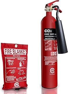 Premium FSS UK 2 KG CO2 FIRE Extinguisher with FIRE Blanket. BSI KITEMARKED with 5 Year Warranty. Ideal for Homes Kitchen Workplace Offices WORKSHOPS Warehouses GARAGES Hotels Restaurants 'Co2+B
