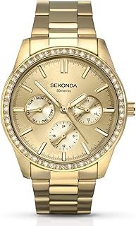 Sekonda Womens 37mm Multi dial Quartz Watch Jewelled Bezel 50m Water Resistant with Stainless Steel Strap