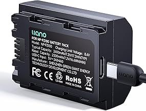 llano NP-FZ100 Battery Pack (USB-C Input) 2400mAh High-Capacity, Compatible with Sony A7 III, A7 IV, A6600, A7C, A7R III, A7R IV, A7R V, A7S III, A1, A9, A9 II, FX3, FX30, ZV-E1 - Black