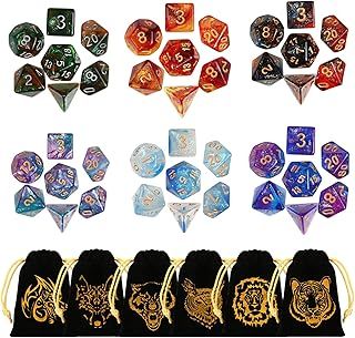 DND Dice Set, GWHOLE 6×7 (42pcs) Polyhedral Dice Set with Flannel Bags Dual Color Dungeons and Dragons Dice for DND RPG MTG Pathfinder Table Games, D4 D6 D8 D10 D12 D20