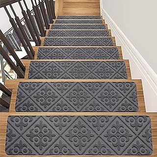 Non Slip Stair Pads - Anti Slip Carpet Treads for Stairs - 15 Pack - Indoor - Mat for Kids, Elders and Dogs - 8 x 30" - (floral A)
