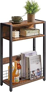 IBUYKE Narrow Side Table with Storage Shelf, 3 Tier End Table,Small Nightstand with Magazine Rack,Telephone Table for Small Spaces,for Living Room, Bedroom, Sofa, Brown TMZ001H