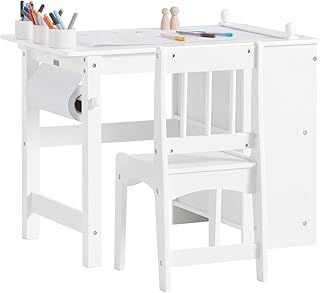 SoBuy Children Desk and Chair Set Table Set for Drawing and Studying Children Kids Art Table White KMB60-W