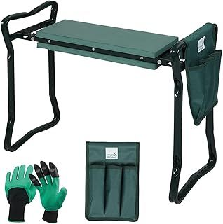 Taylor & Brown Garden Kneeler Seat with Handles, Detachable Tool Bag + Garden Digging Gloves – Multi-Use Foldable | Portable & Lightweight Kneeling Pad | Strong Stool and Chair with Soft EVA Foam Pad