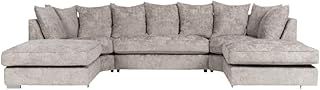 Alaska Truffle L or U Shaped Corner Sofa | Large Footstools | Warranty Included | Chenille Fabric | L Shape U Shape (Scatterback), Grey
