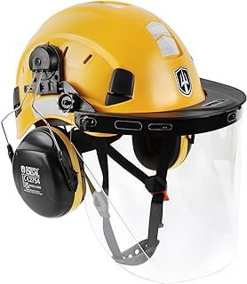 GREEN DEVIL Chainsaw Protective Helmet, Forestry Safety Helmet with Hearing Protection, Ear Muffs and Face Protection, Visor 3-in-1 Helmet Set, Impact-Resistant, Comfortable Ventilation, Work Helmet