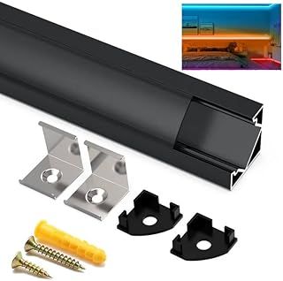 Angdarun LED Profile, Aluminum Channel 10 Pack 1Meter/3.3ft, 45 Degree V-Shape for LED Strip Lights with Black Cover and End Cap