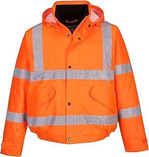 Portwest S463 Men's Waterproof Hi Vis Bomber Jacket - Winter Safety Jacket with Reflective Tape, Pockets and Hood Orange, X-Large
