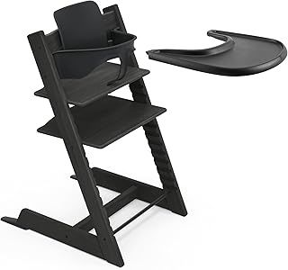 Stokke Tripp Trapp Oak High Chair (Black) with Tray - Includes Chair, Baby Set 2 for Children 6-36 Months - Adjustable, Ergonomic & Easy to Clean