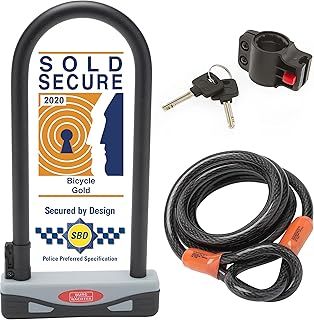 Burg Wächter Unisex's 1600 HB KIT Gold Sold Secure Bicycle D Lock, Black, Large-2.1M Cable