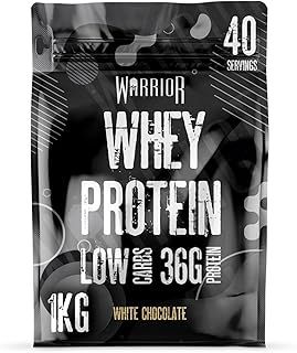 Warrior Whey Protein Powder – Up to 36g* of Protein Per Shake – Low Sugar, and Low Carbs – GMP Certified (White Chocolate, 1kg)